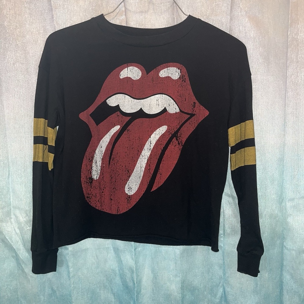 The Rolling Stones Shirt Woman's Size XS Black Red Yellow Long Sleeve Logo